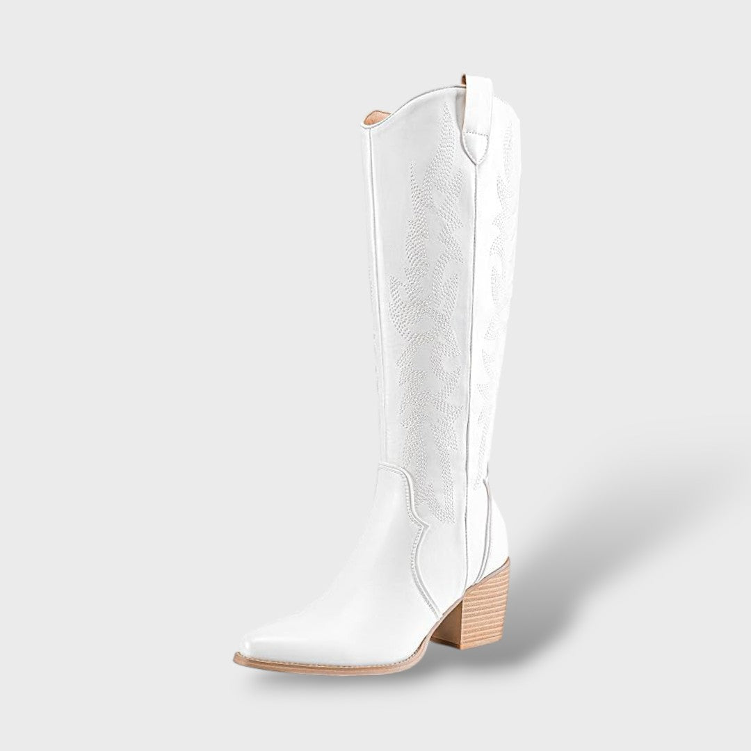 Women's Knee High Boots Western Style with Embroidered Detail