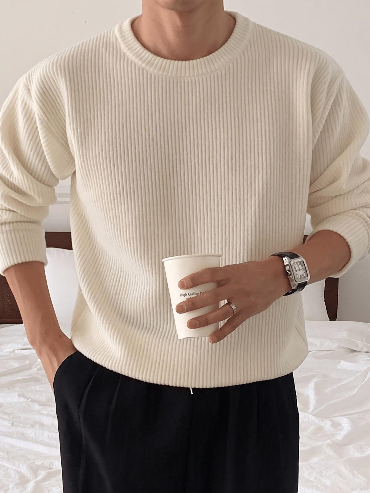 Men's Ribbed Crew-Neck Sweater – Relaxed Fit Knit Pullover