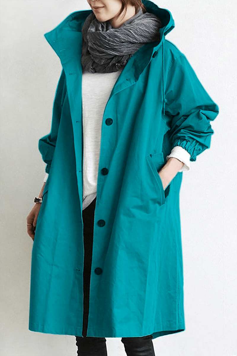 Women's Hooded Rain Trench Coat – Water-Repellent Mid-Season Jacket