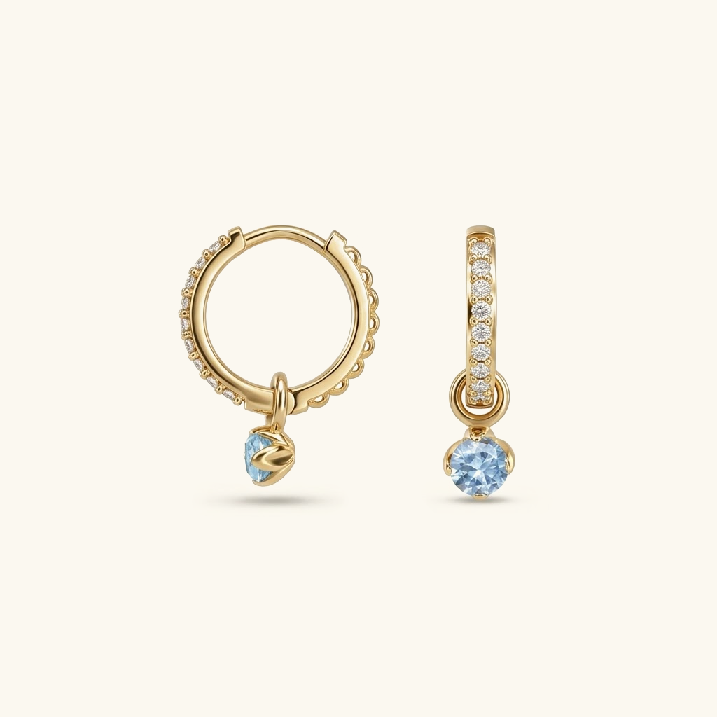 Women's CZ Huggie Earrings with Dangling Charm