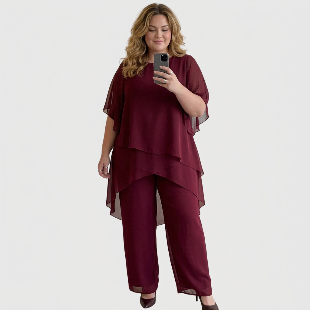 Women's Two-Piece Set with Draped Top and Wide-Leg Palazzo Trousers