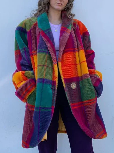 Women's Oversized Plaid Coat - Long Checkered Winter Coat
