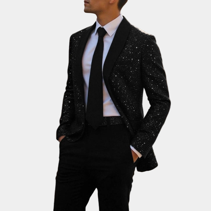 Men's Sequin Blazer with Satin Shawl Collar