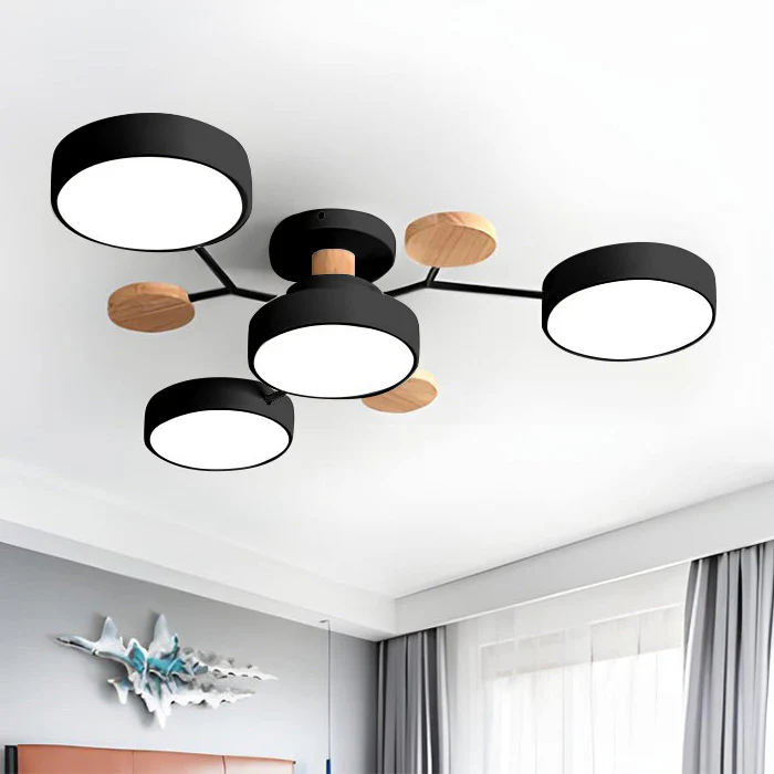 Round Iron LED Semi-Flush Ceiling Light – Chandelier with Acrylic Heads