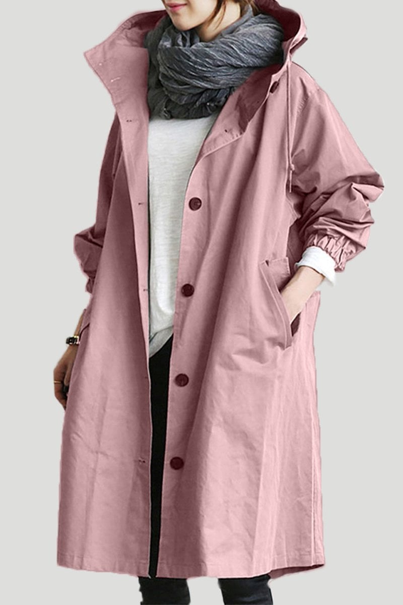Women's Hooded Rain Trench Coat – Water-Repellent Mid-Season Jacket