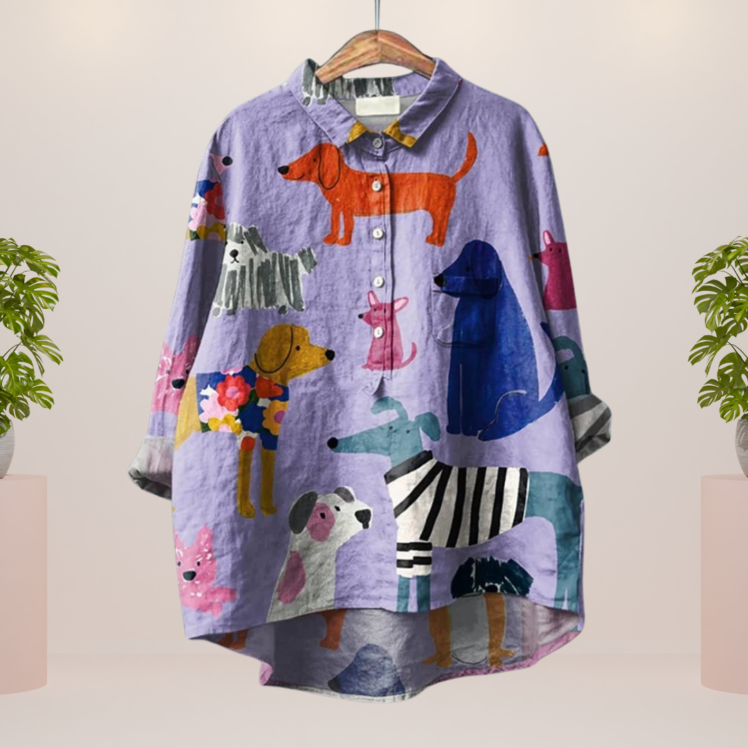 Women's Colorful Printed T-Shirt – Dog, Cat & Floral Designs