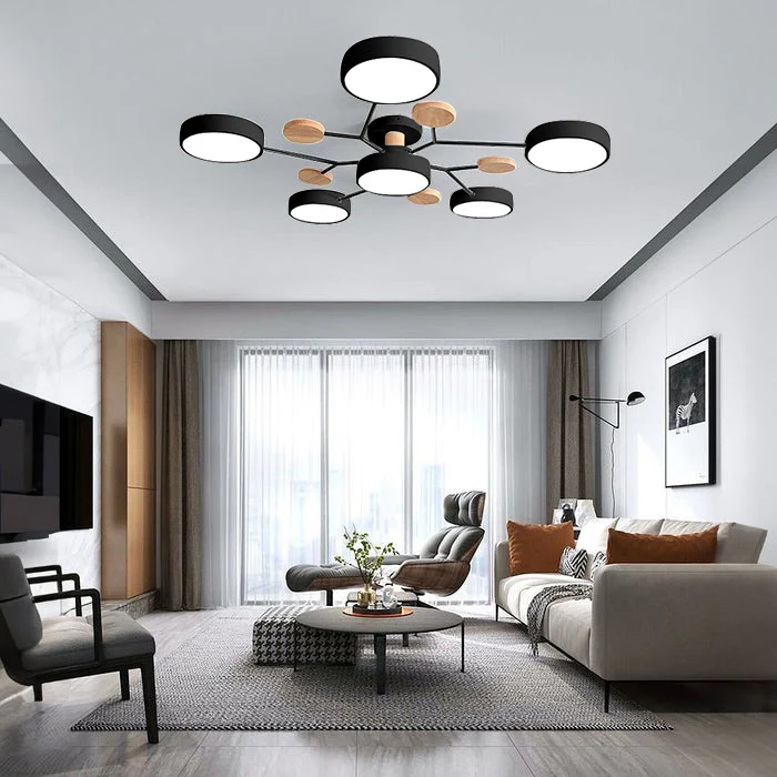 Round Iron LED Semi-Flush Ceiling Light – Chandelier with Acrylic Heads