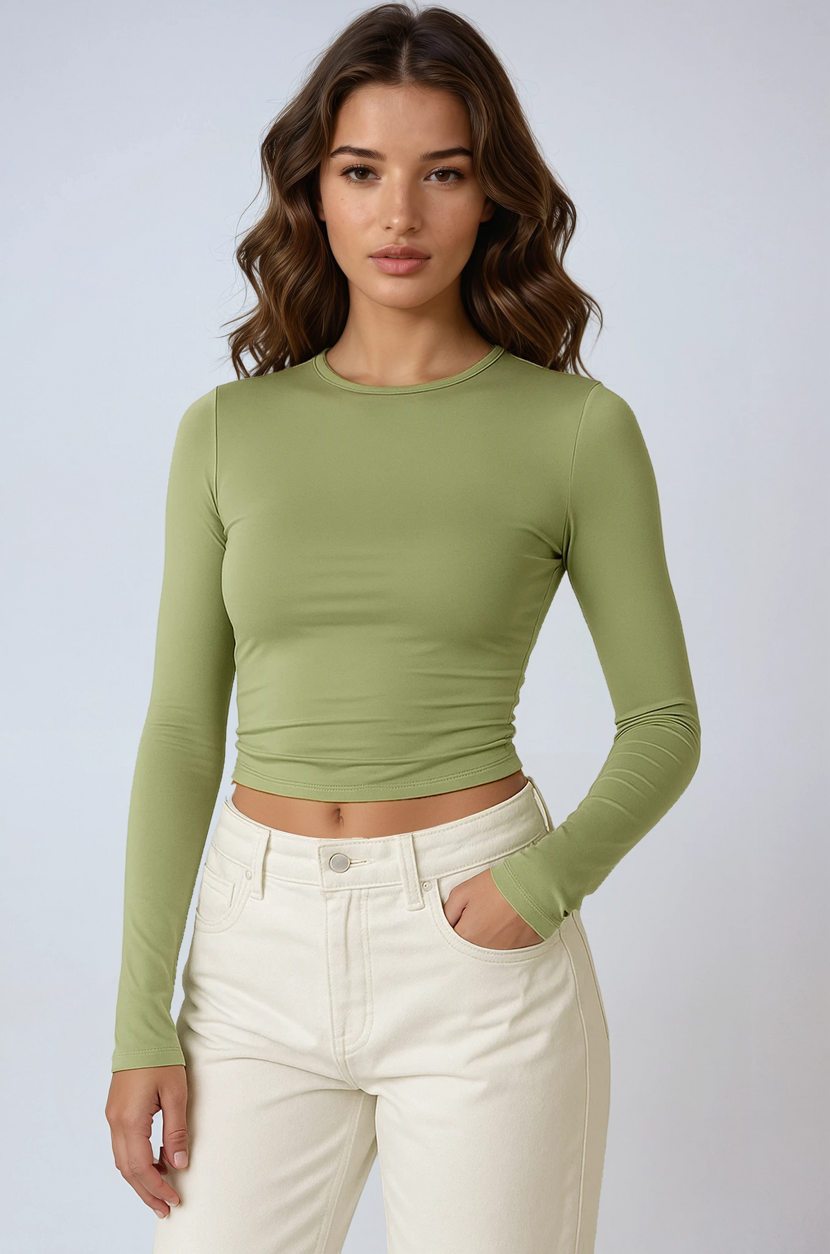 Women's Long Sleeve Stretch Crop Top with Thumbholes