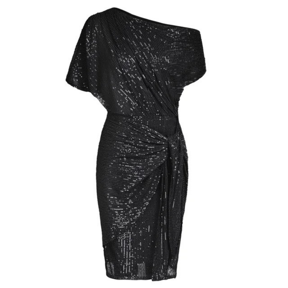 Women's Sequin Cocktail Dress – Asymmetric Off-Shoulder, Knee-Length