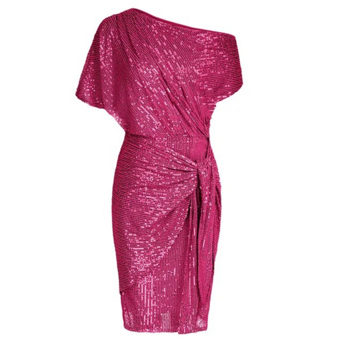 Women's Sequin Cocktail Dress – Asymmetric Off-Shoulder, Knee-Length
