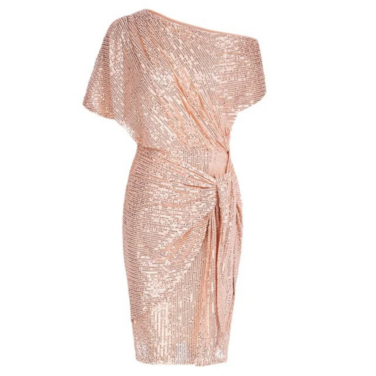 Women's Sequin Cocktail Dress – Asymmetric Off-Shoulder, Knee-Length