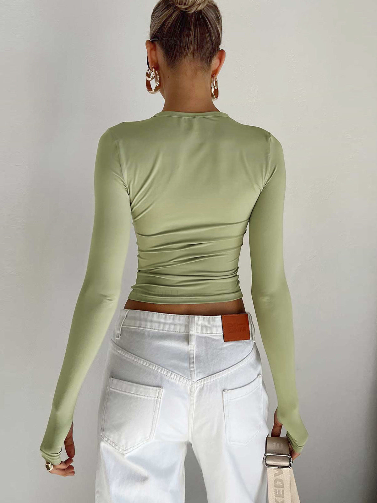 Women's Long Sleeve Stretch Crop Top with Thumbholes