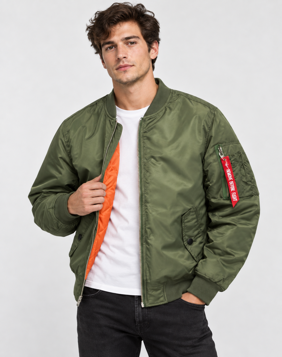 Men's Padded Bomber Jacket with Zip Pockets
