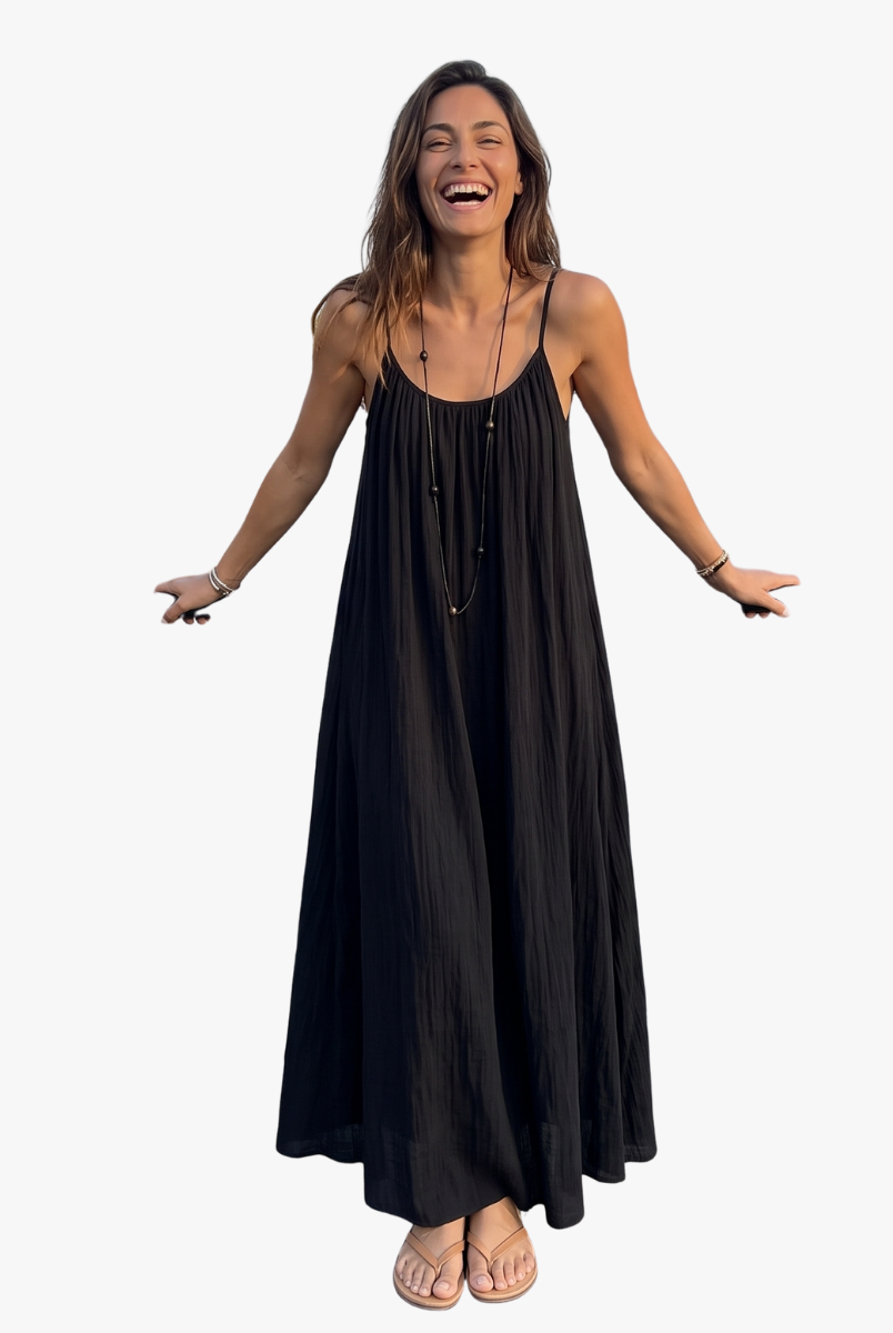 Women's Maxi Dress with Adjustable Open Back - Flowy Backless Gown