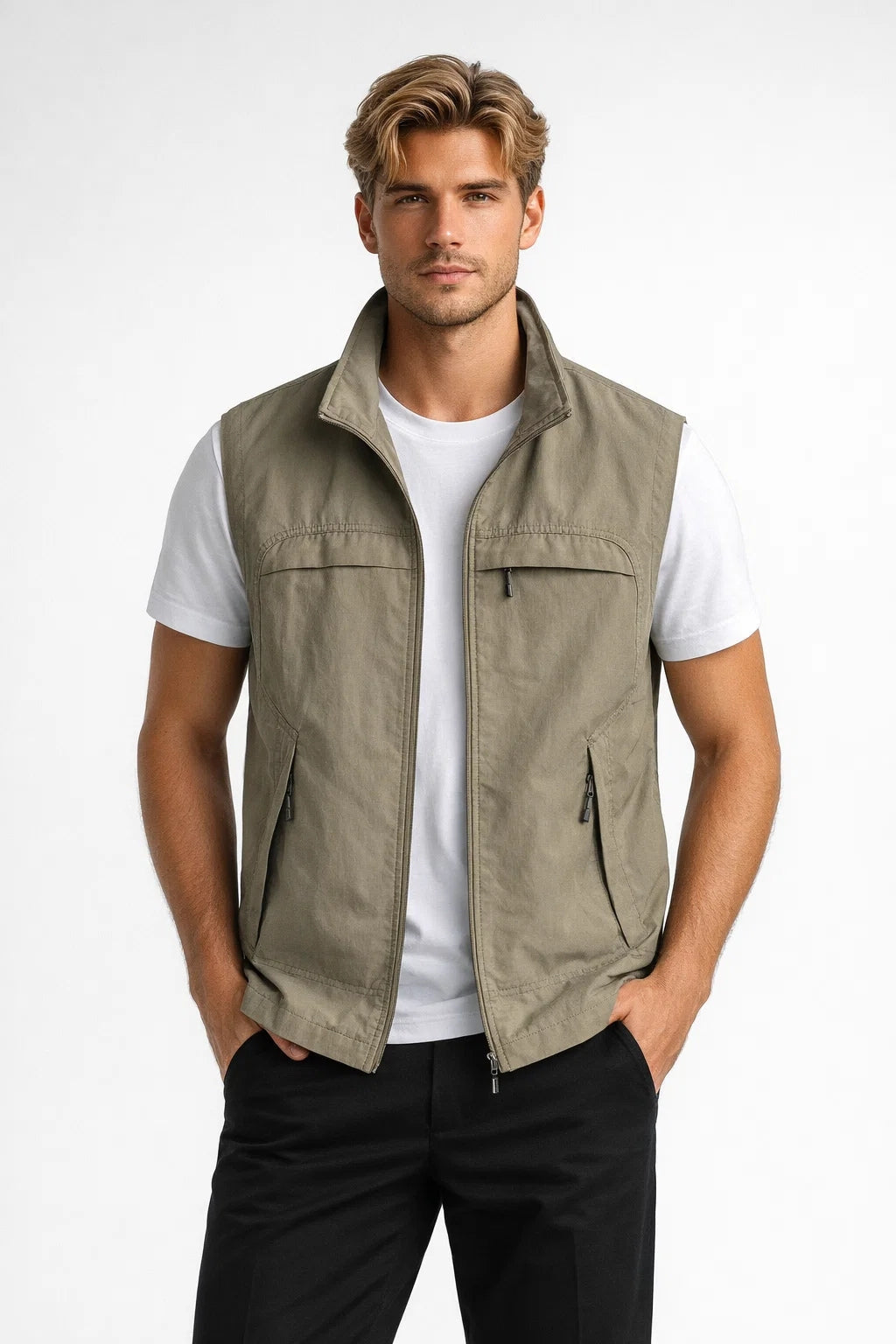 Men's Sleeveless Bodywarmer with Stand-Up Collar