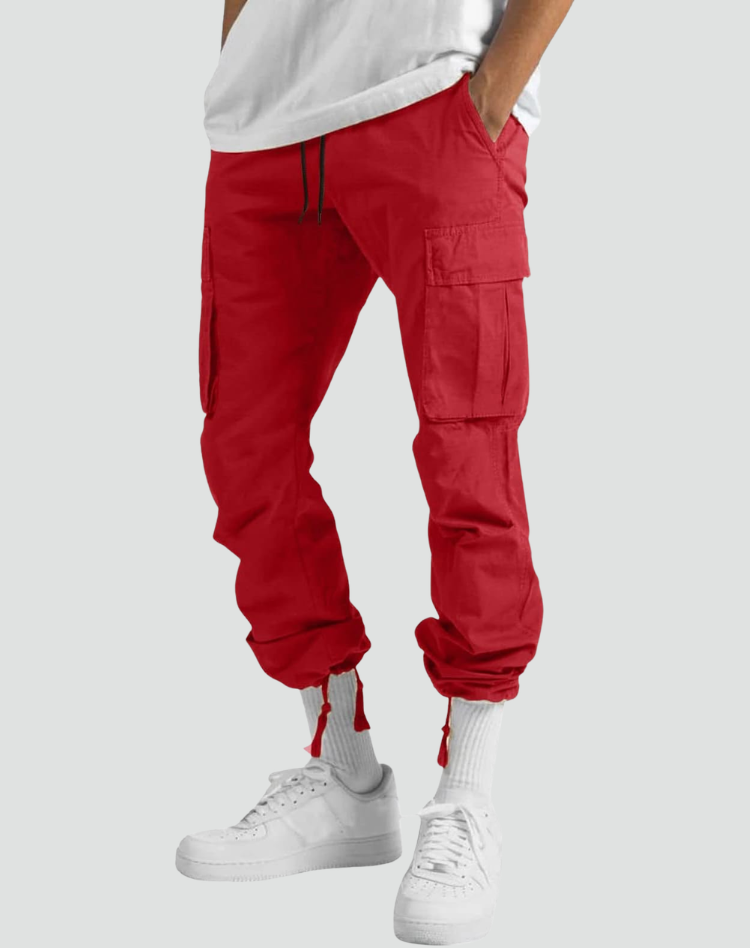 Men's Cargo Pants with Multiple Pockets and Adjustable Waist for Everyday Wear