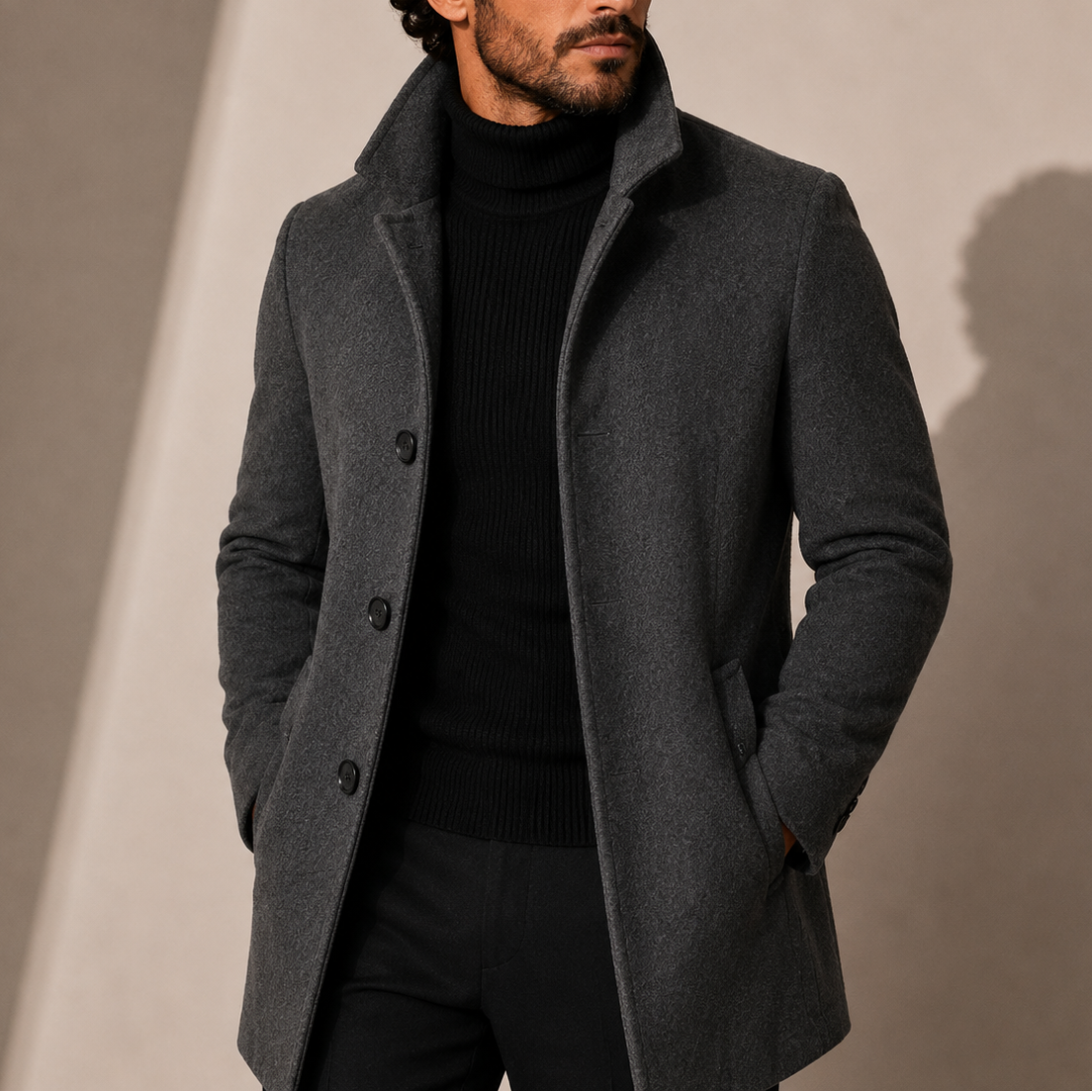 Men's Winter Coat with Stand Collar – Tailored Fit