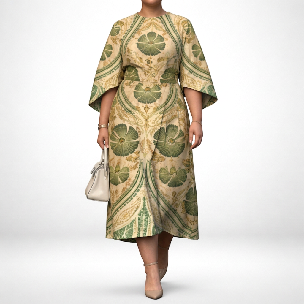 Women's Vintage Floral Midi Dress with Sculpted Waist