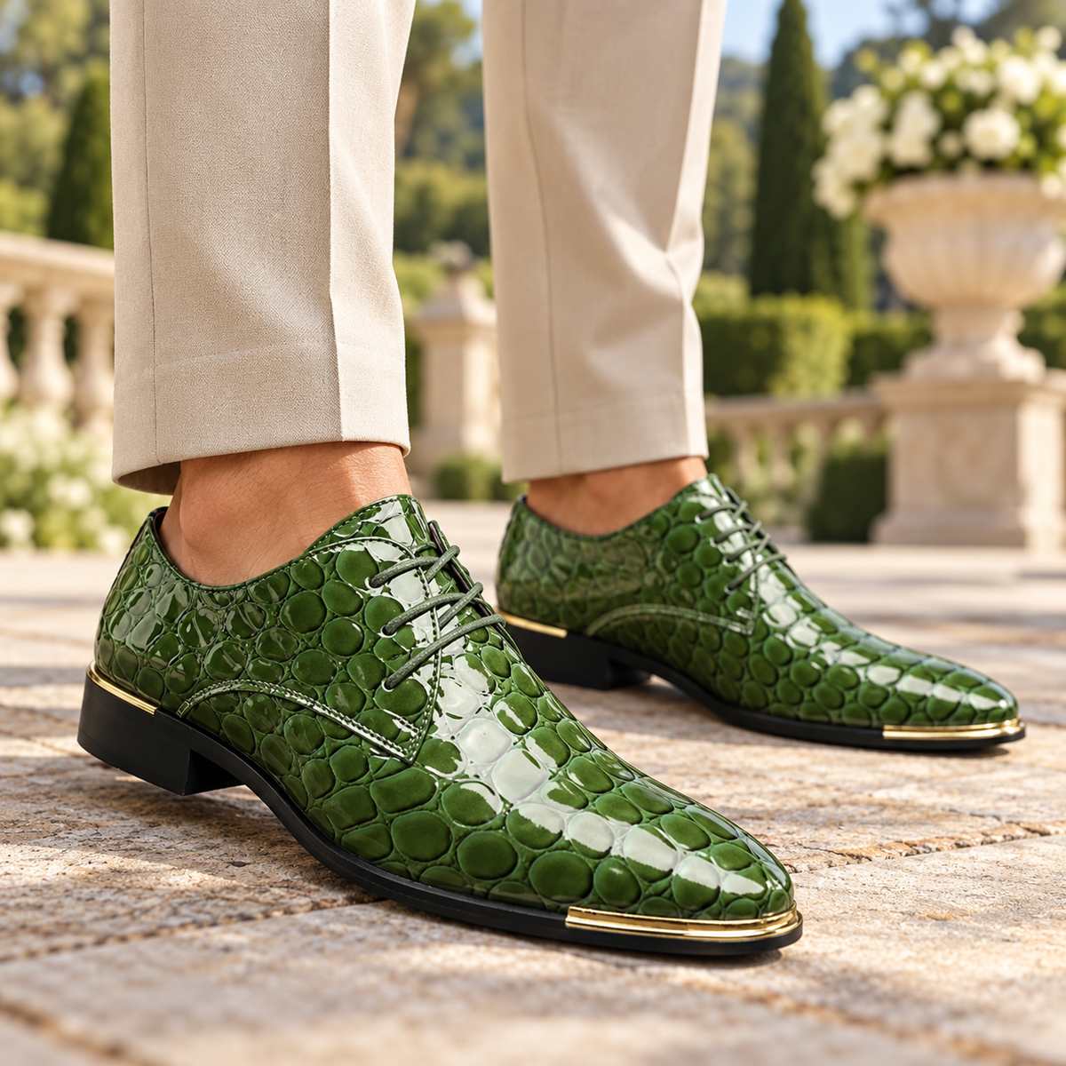Men's Leather Dress Shoes - Textured Lace-Up