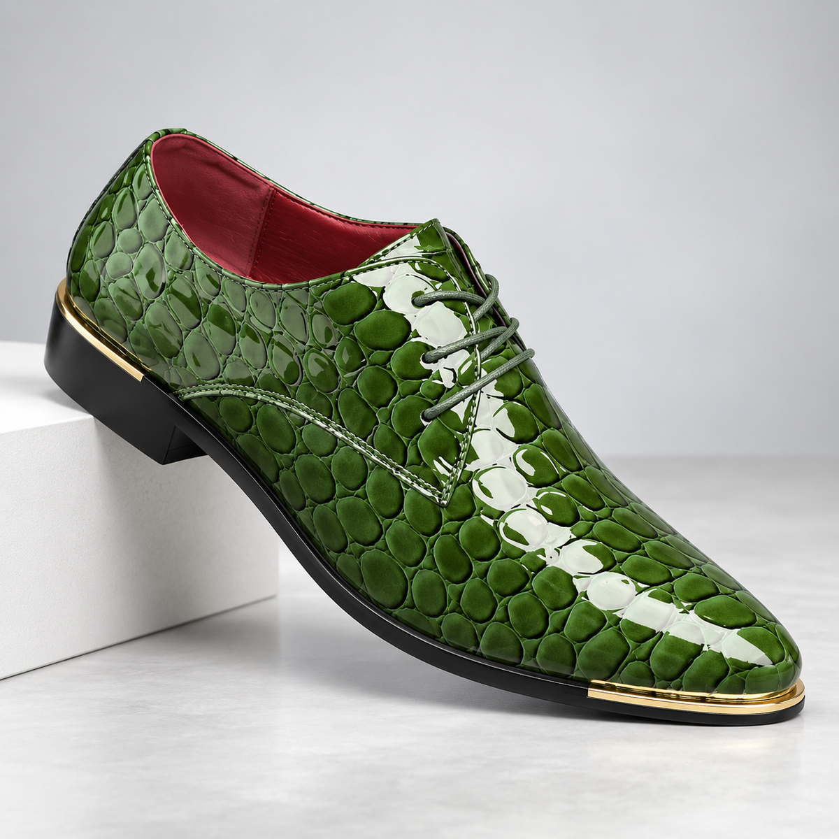 Men's Leather Dress Shoes - Textured Lace-Up