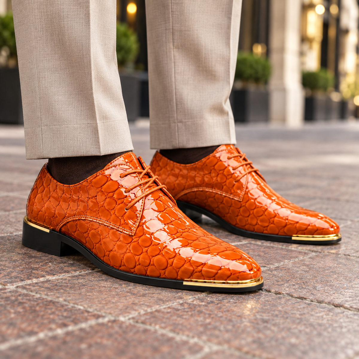 Men's Leather Dress Shoes - Textured Lace-Up