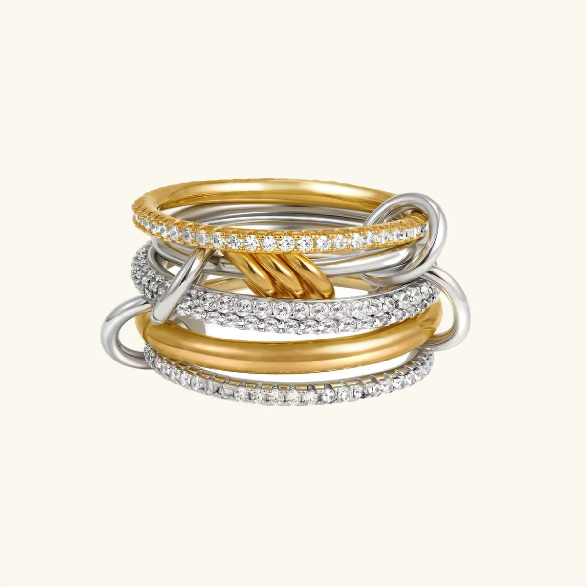 Women's Stacked Diamond Ring Gold-Plated Mixed-Tone Band