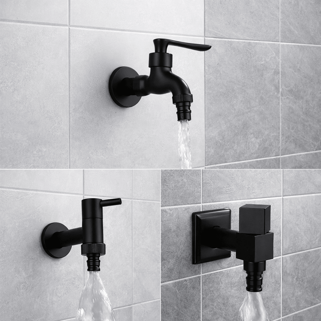 Wall-Mounted Faucet in Matte Black Solid Brass for Kitchen, Bath and Garden