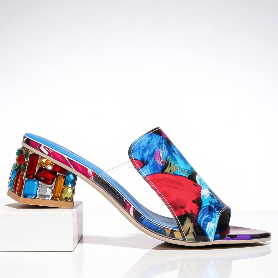 Women's Rhinestone Heel Slides with Jeweled Block Heel