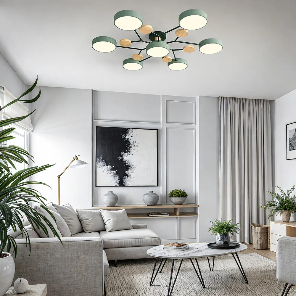 Round Iron LED Semi-Flush Ceiling Light – Chandelier with Acrylic Heads