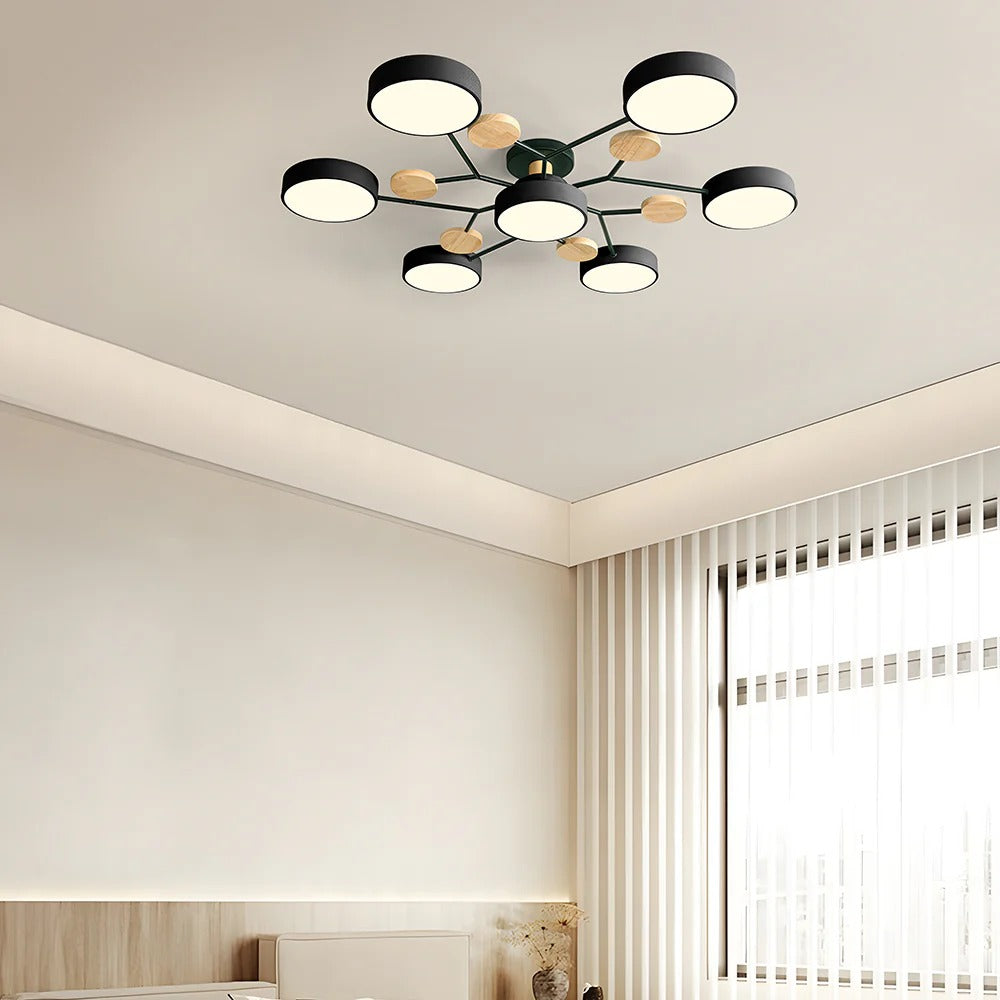 Round Iron LED Semi-Flush Ceiling Light – Chandelier with Acrylic Heads