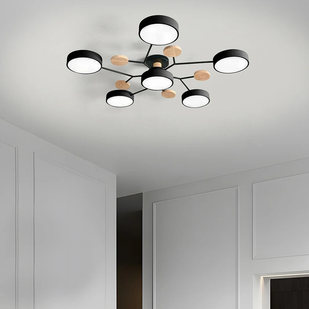 Round Iron LED Semi-Flush Ceiling Light – Chandelier with Acrylic Heads