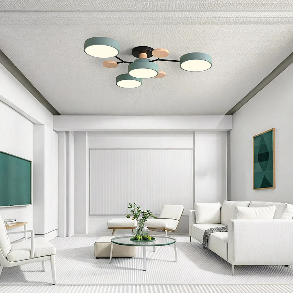 Round Iron LED Semi-Flush Ceiling Light – Chandelier with Acrylic Heads