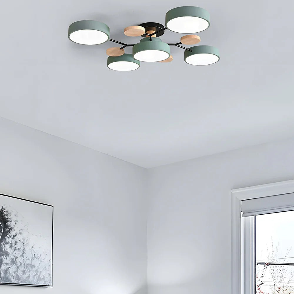 Round Iron LED Semi-Flush Ceiling Light – Chandelier with Acrylic Heads