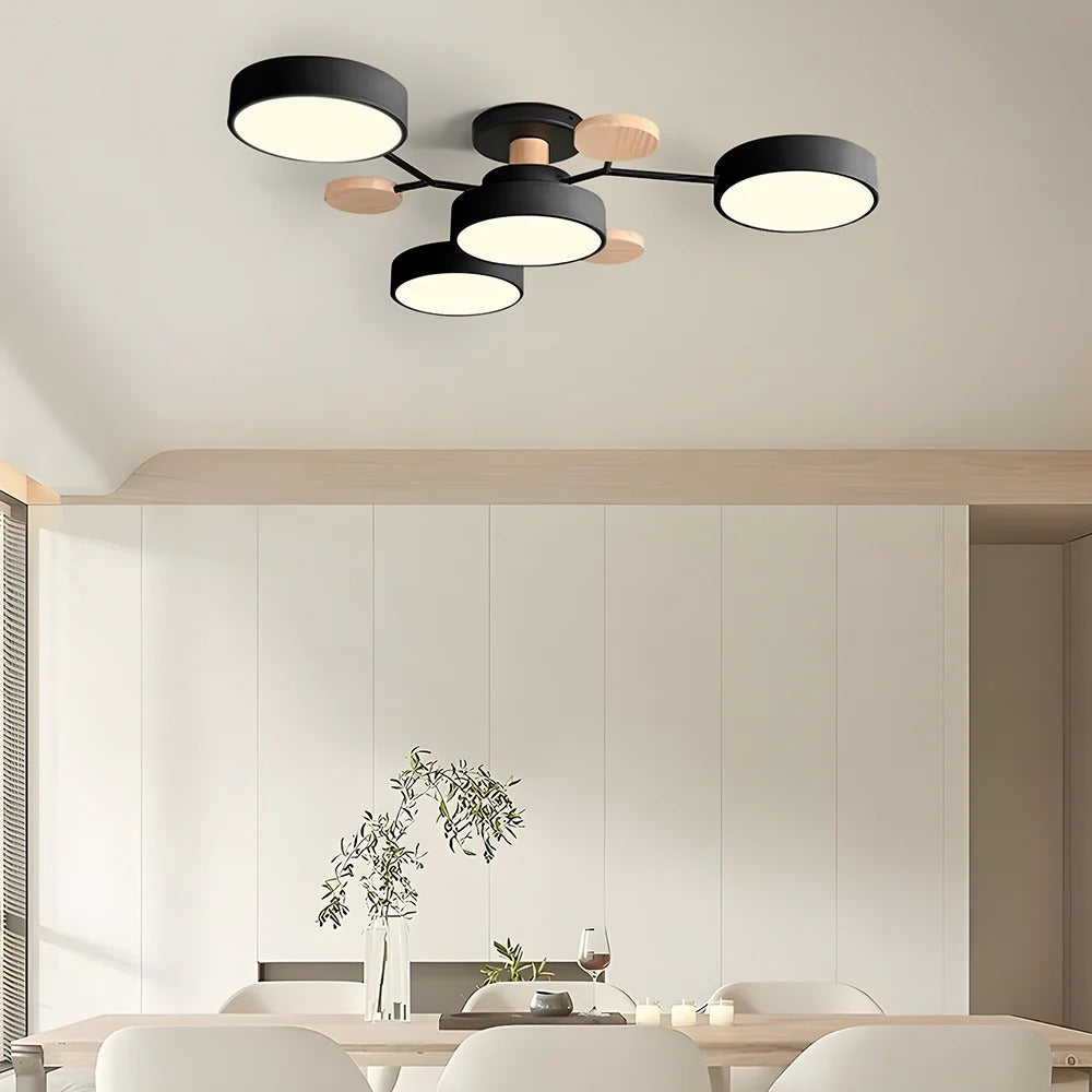 Round Iron LED Semi-Flush Ceiling Light – Chandelier with Acrylic Heads