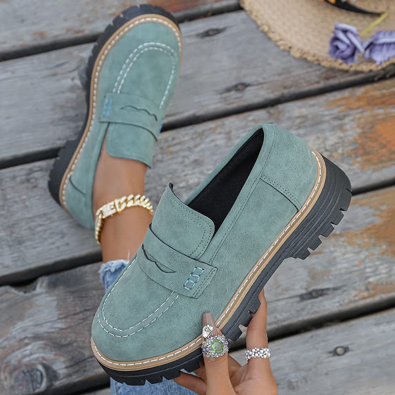 Women's Suede Platform Loafers - Chunky Rubber Sole