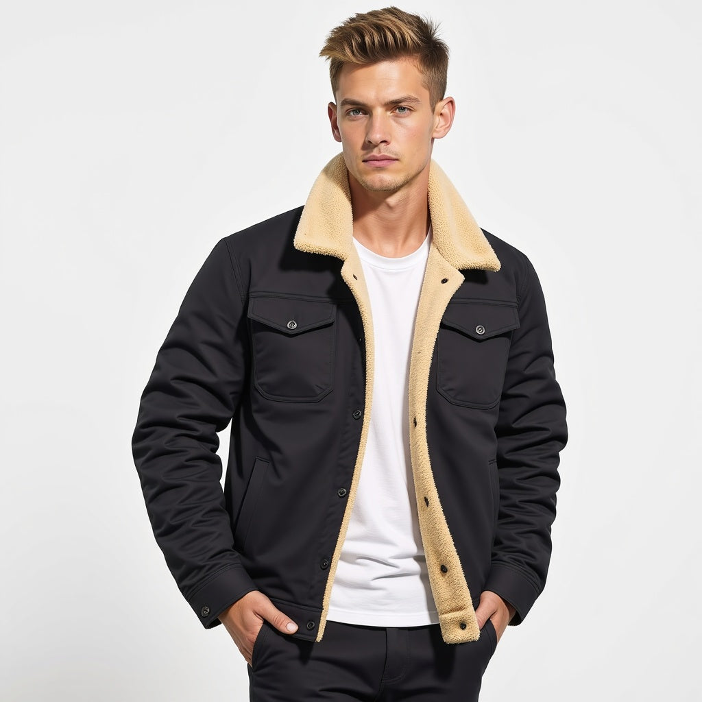 Men's Sherpa-Lined Winter Jacket - Warm Fleece-Lined Coat