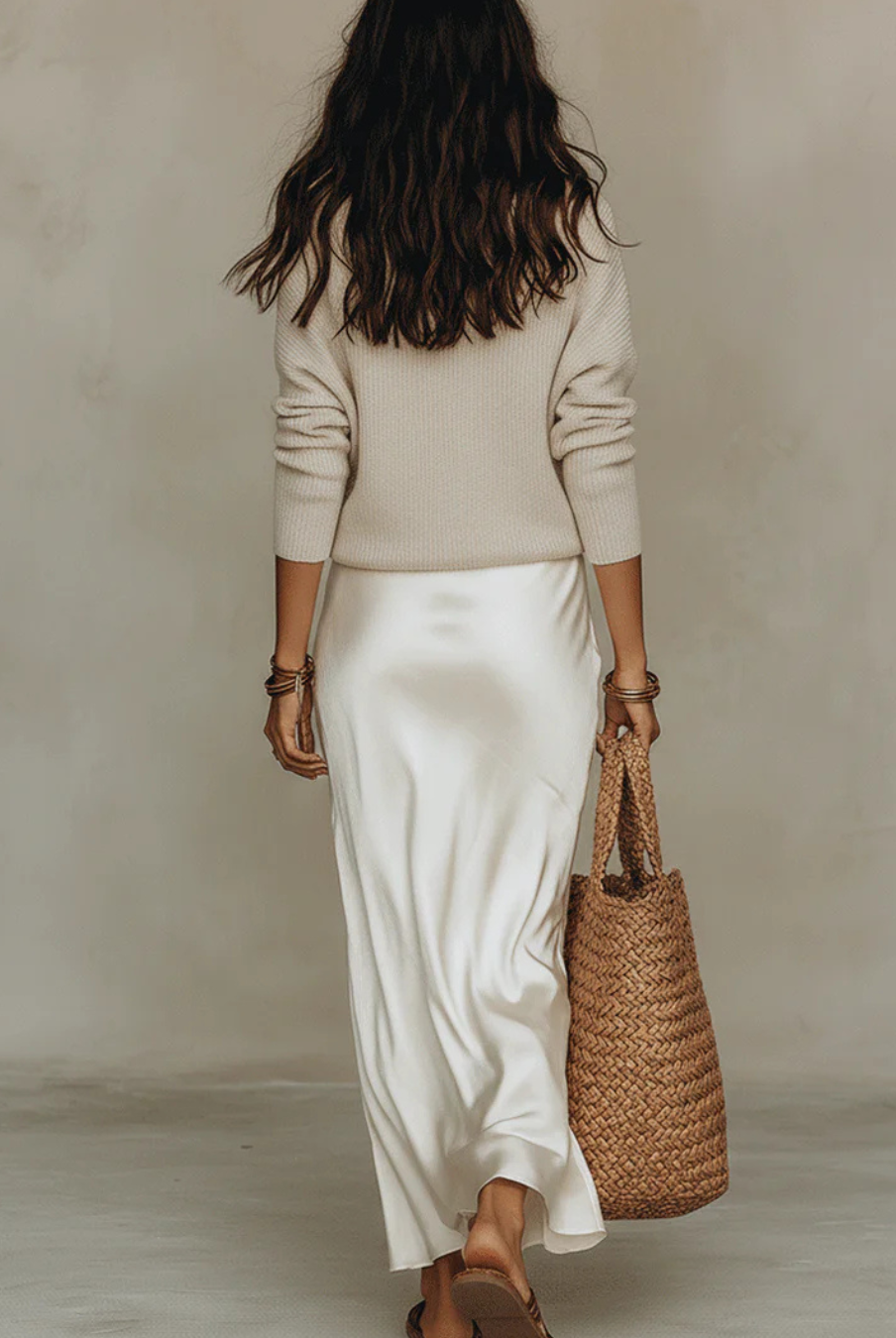 Women's Midi Dress Set with Knit Cardigan – Satin Two-Piece Outfit