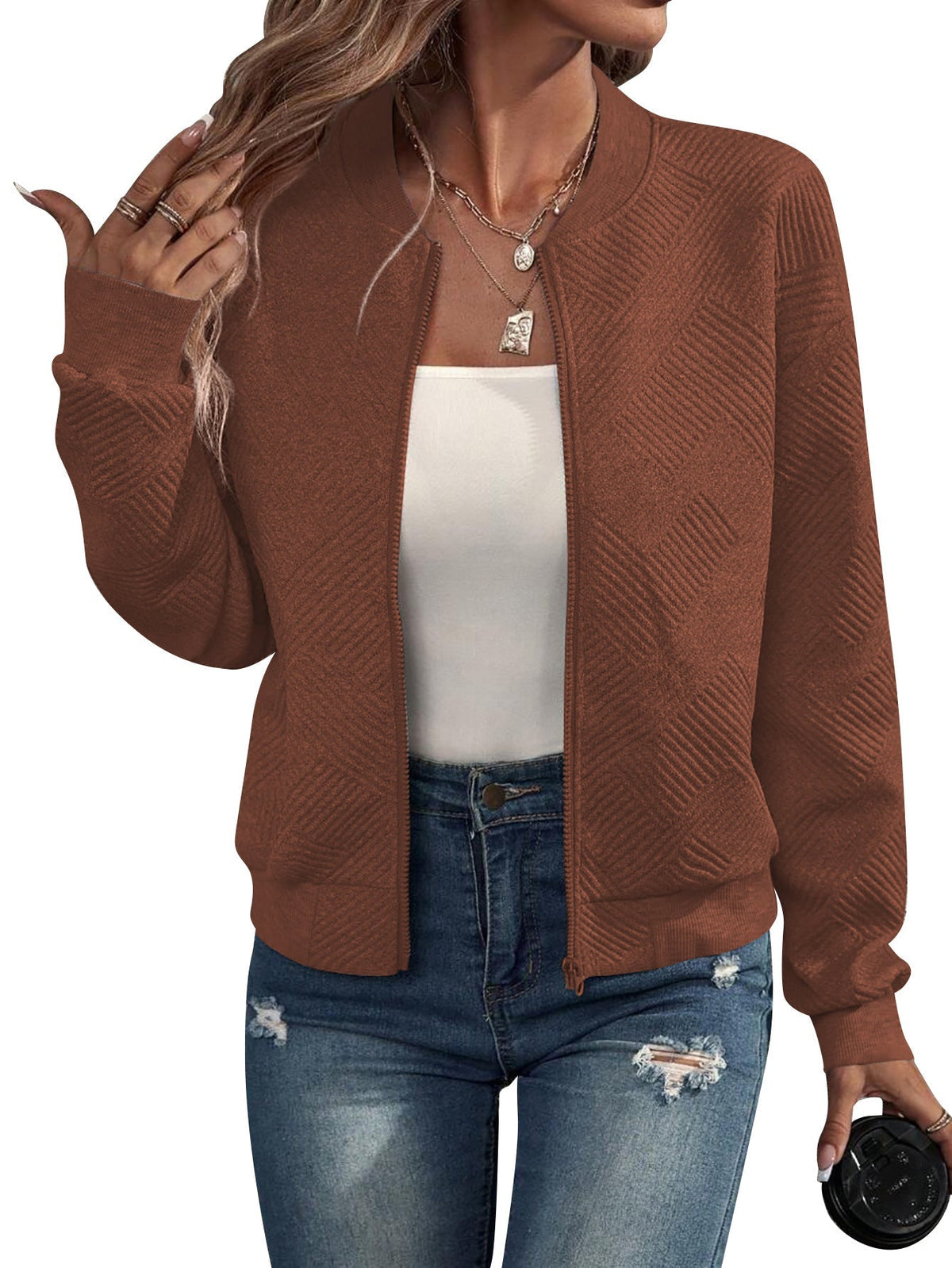 Women's Lightweight Bomber Jacket in Geometric Print