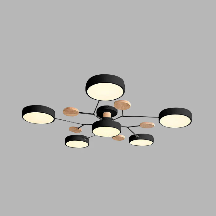 Round Iron LED Semi-Flush Ceiling Light – Chandelier with Acrylic Heads