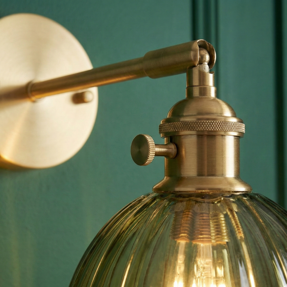 Elegant Wall Sconce Lighting with Glass Shade – Vintage Brass Flower Design 12