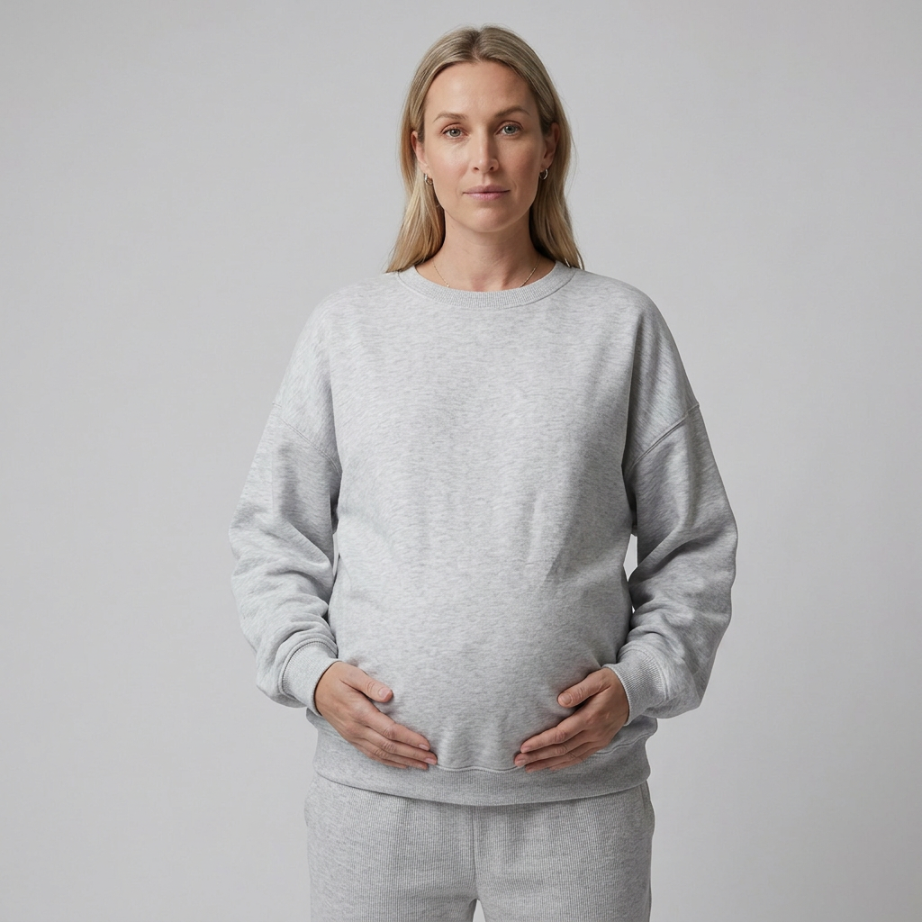 Women's Maternity Sweatshirt Crewneck with Relaxed Fit and Ribbed Trim