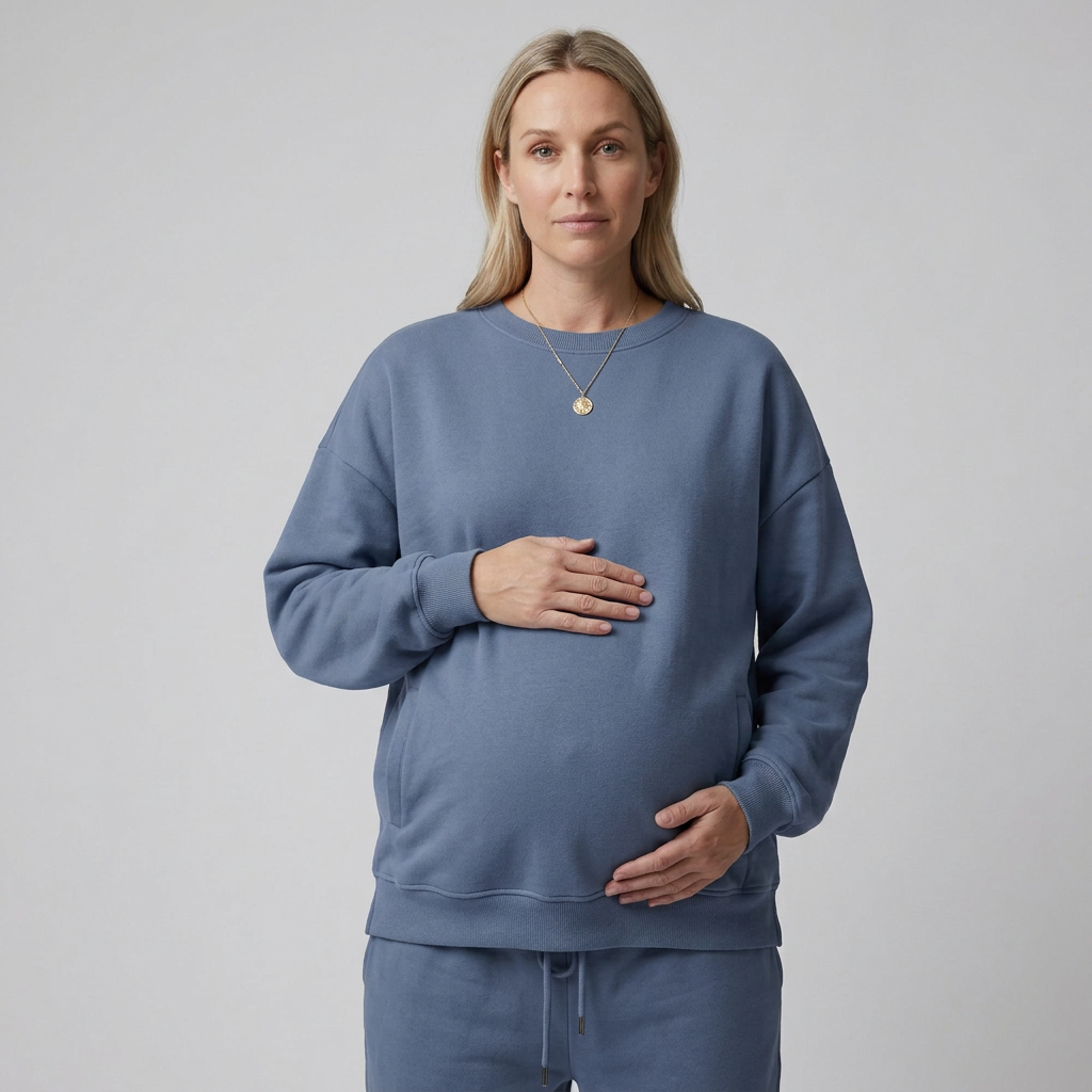 Women's Maternity Sweatshirt Crewneck with Relaxed Fit and Ribbed Trim