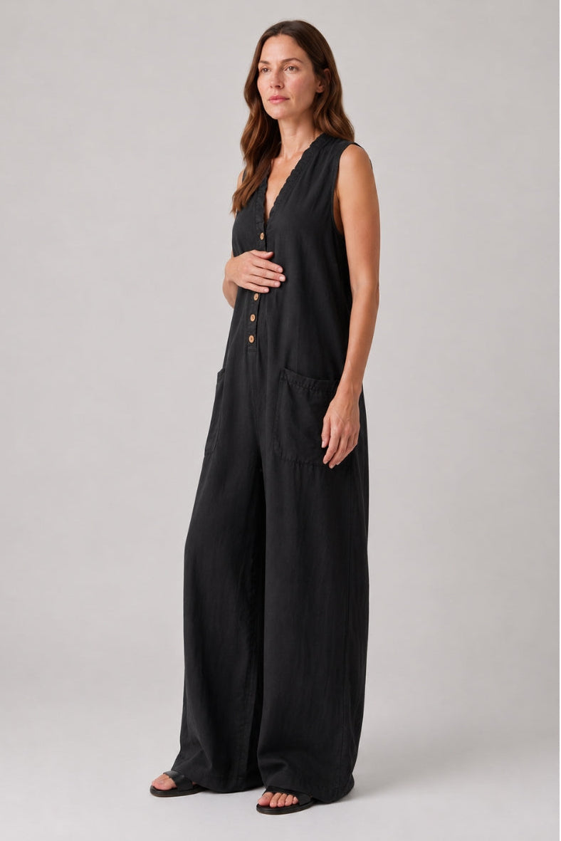 Women's Maternity Jumpsuit with Relaxed Stretch Fit and Pockets