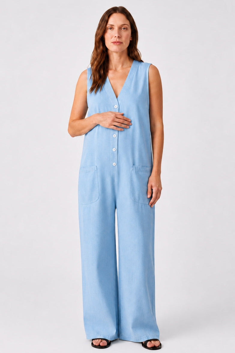 Women's Maternity Jumpsuit with Relaxed Stretch Fit and Pockets