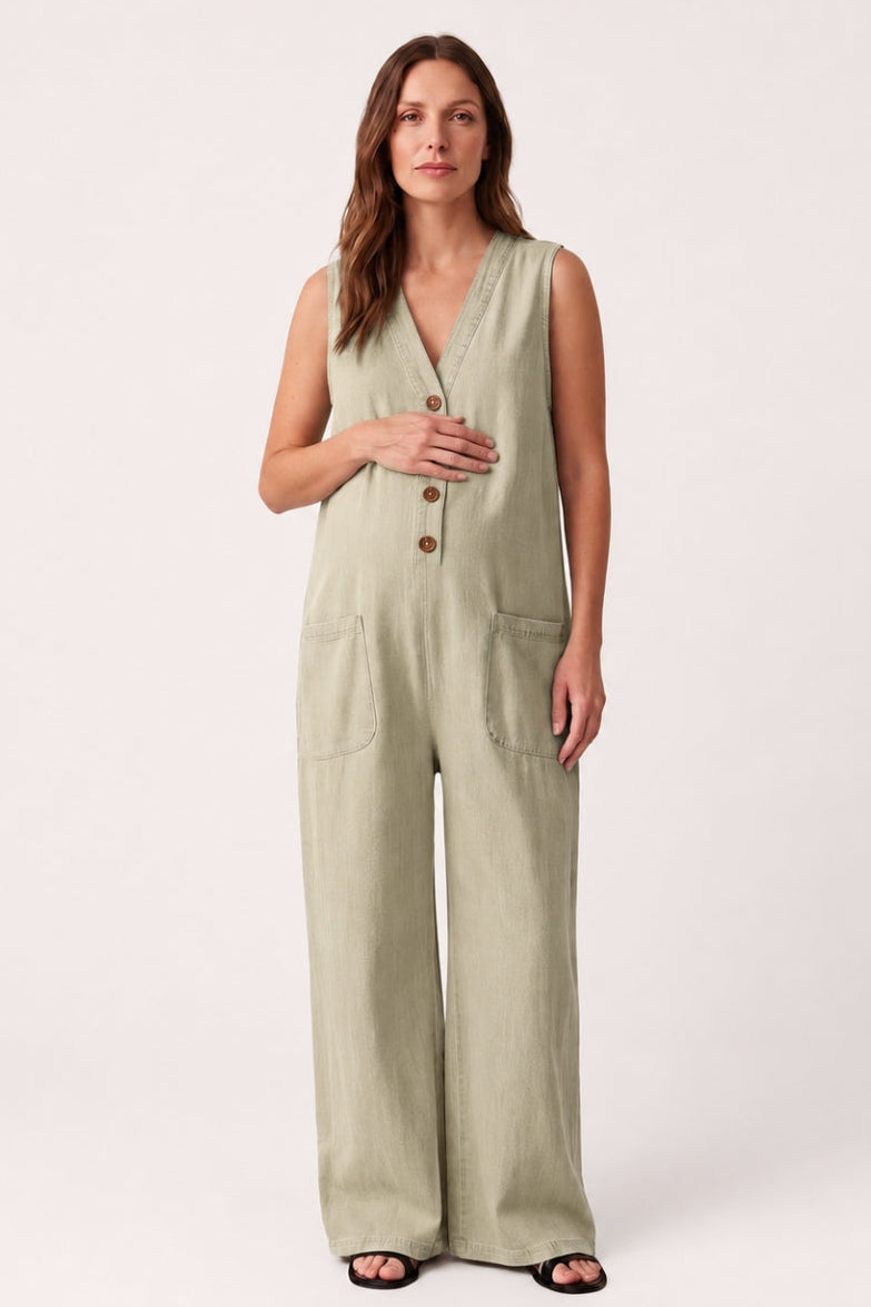 Women's Maternity Jumpsuit with Relaxed Stretch Fit and Pockets