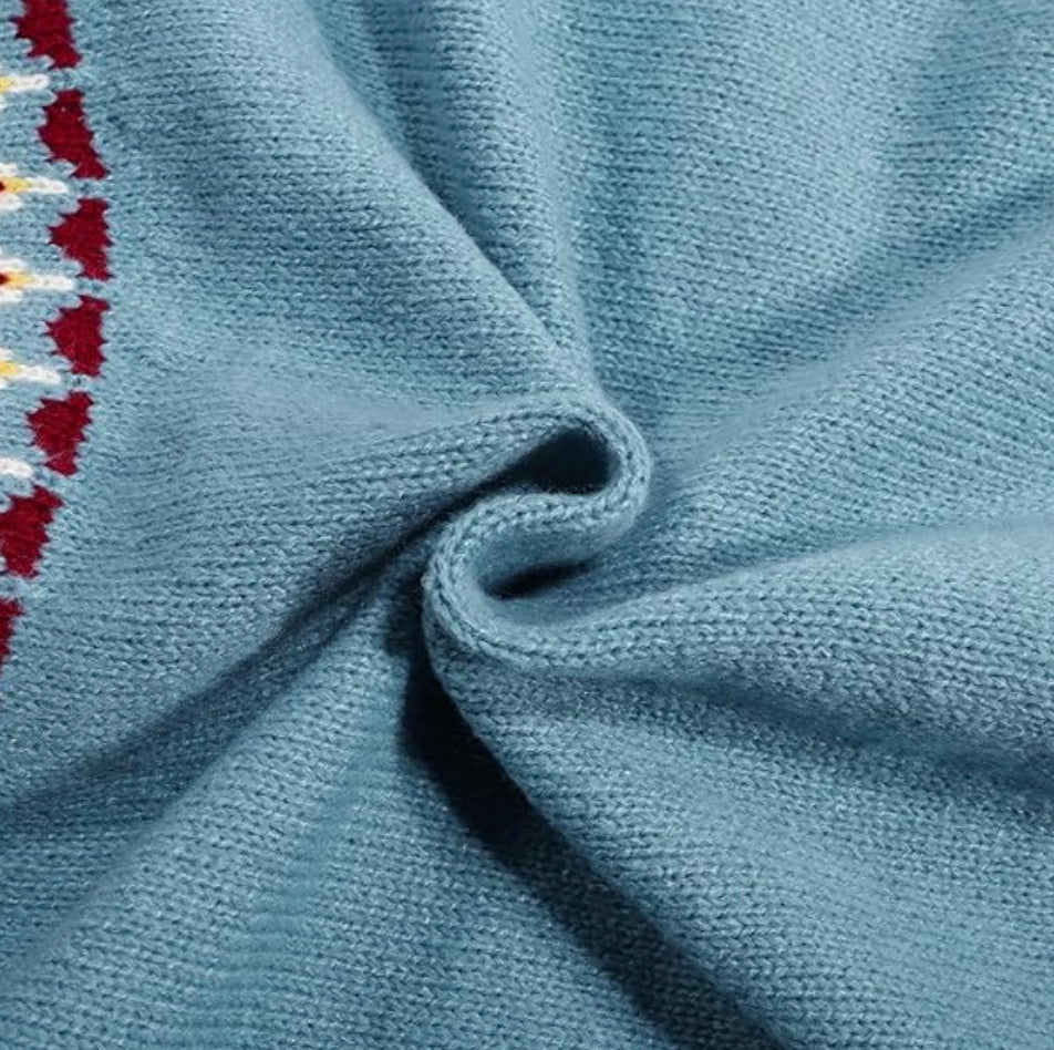 Noorse Gebreide Trui | Dames Trui met Blauw Patroon en Warme Pasvorm