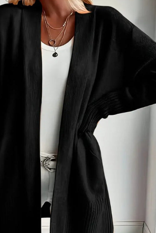 Women's Longline Cardigan with Pockets - Ribbed Cuffs Knit