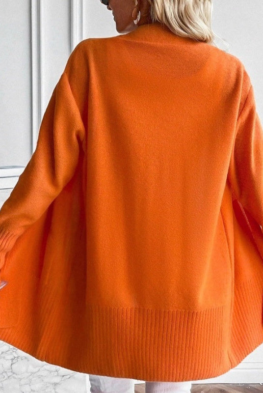 Women's Longline Cardigan with Pockets - Ribbed Cuffs Knit