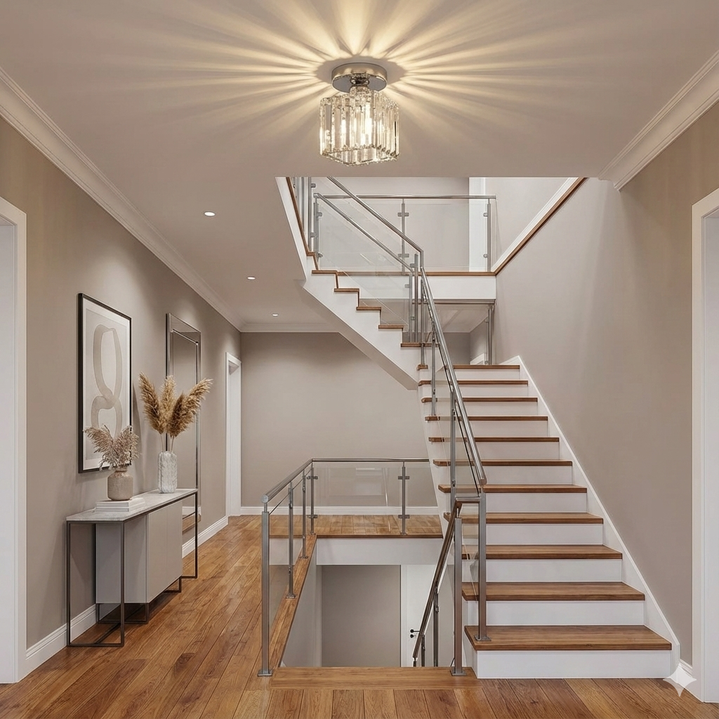 Flush Mount Ceiling Light with Crystal Shade - Black Brass Finish