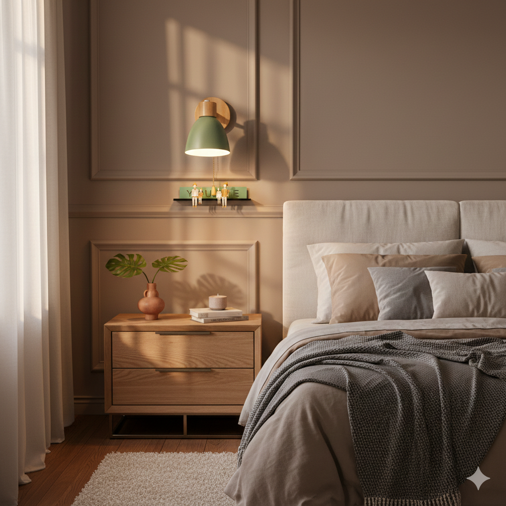 Wall Light for Living Room with Angled Arm and Conical Shade